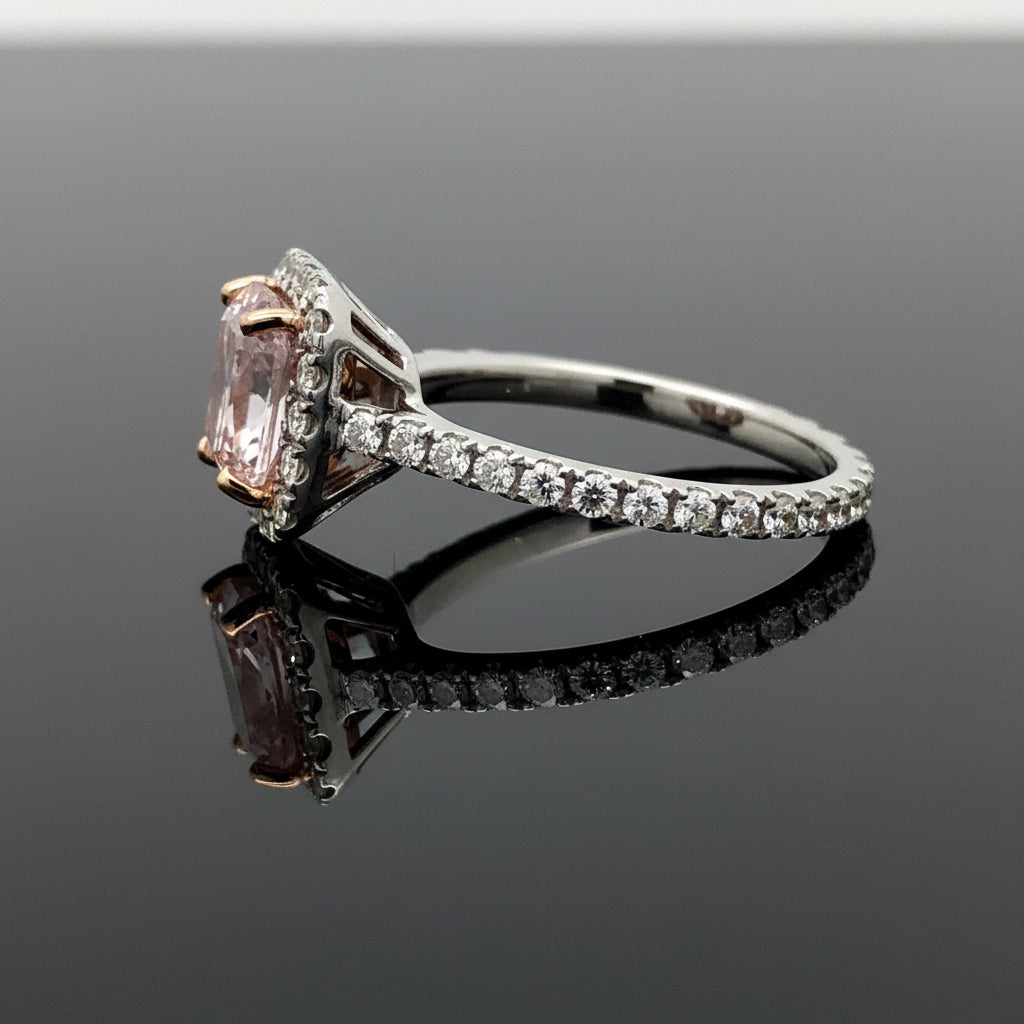 Estate Ring, 1 Radiant Cut Diamond 1.81ct Fancy Light Pinkish Purple SI2 GIA #5222919647, 48 Round Brilliant Cut Diamond 0.63cttw G-H VS2-SI1, 18K/PLAT 4.74g. All Weights Estimated.