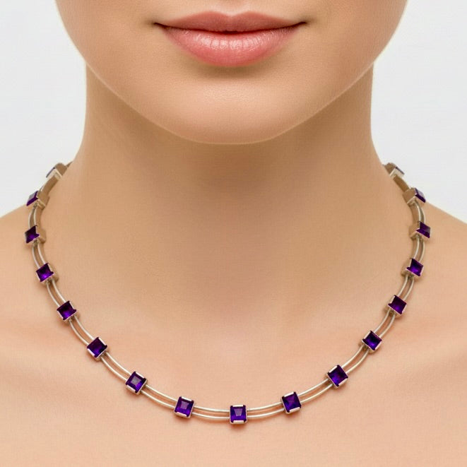 Estate Necklace, 20 Amethyst Princess Cut 20.00cttw, 18K Yellow Gold 50.40g. All Weights Estimated.