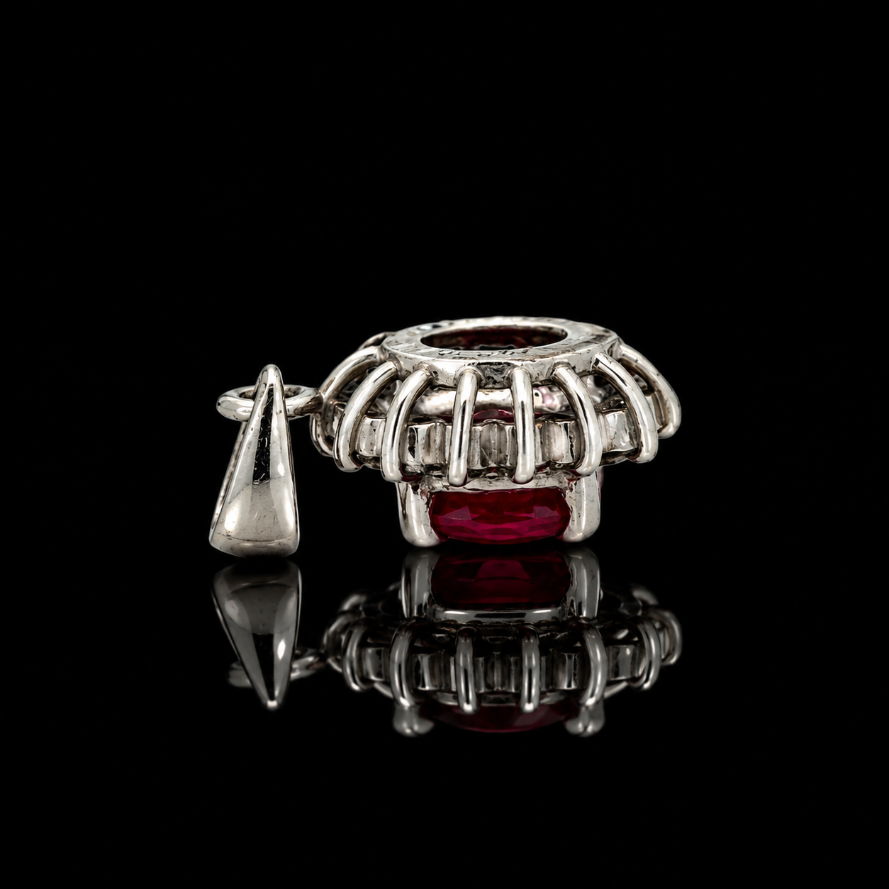 Estate Pendant, Round Brilliant Cut Diamond 0.20 cttw  G-H SI1-SI2,1 Ruby Oval 1.00 ct  Platinum 2.23g. All Weights Estimated.