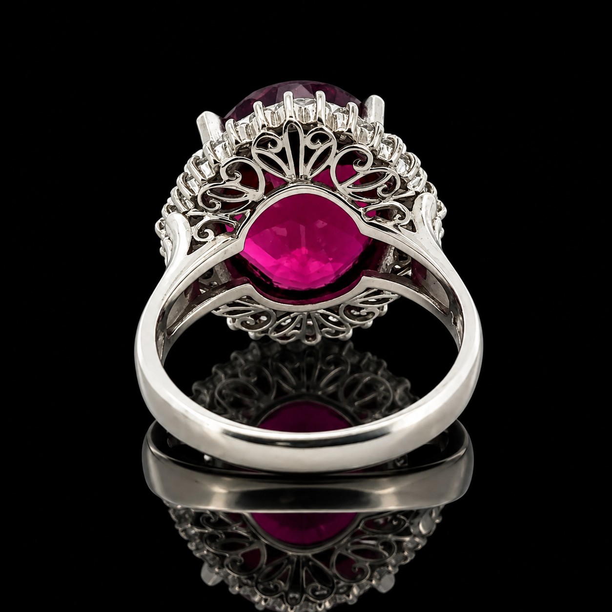 Estate Ring, Round/Baguette Cut Diamond 0.48 cttw  H-I SI1-SI2,1 Garnet Oval 11.04 ct  Platinum 10.10g. All Weights Estimated.