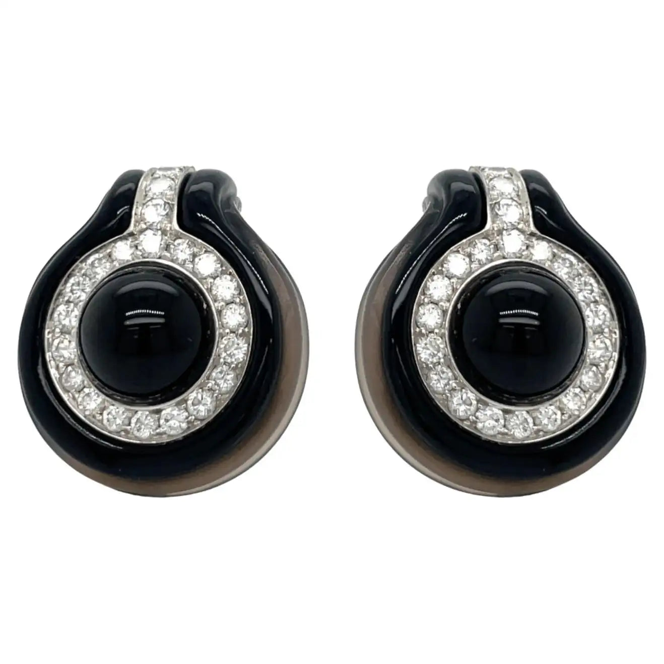 Estate Earrings, Round Diamond 3.00 cttw, Freeform Onyx, 18K Yellow Gold 33.41g