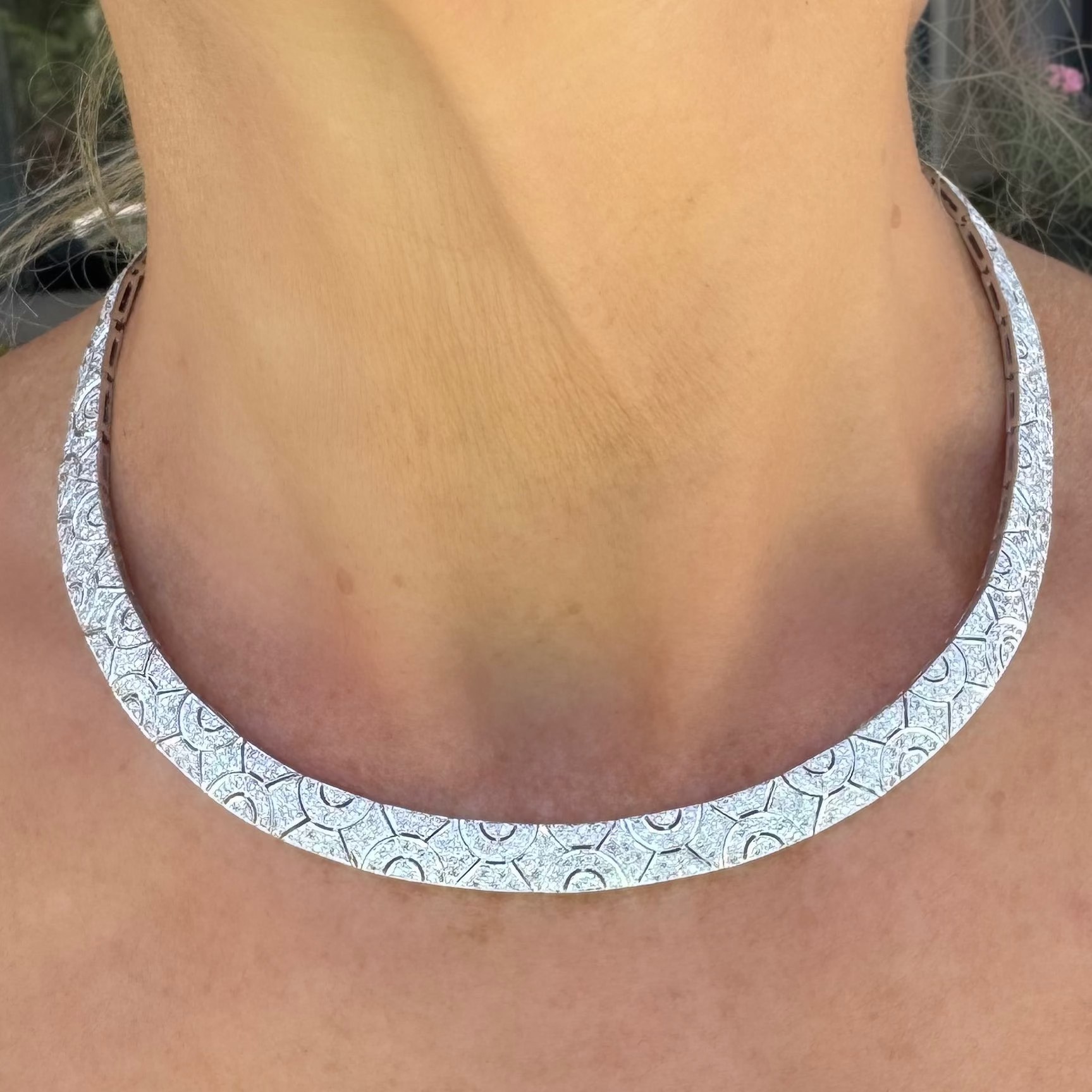 Estate Necklace Round Brilliant Cut Diamond 6.00 ct  G-H VS2-SI1 18K White Gold 49.85g