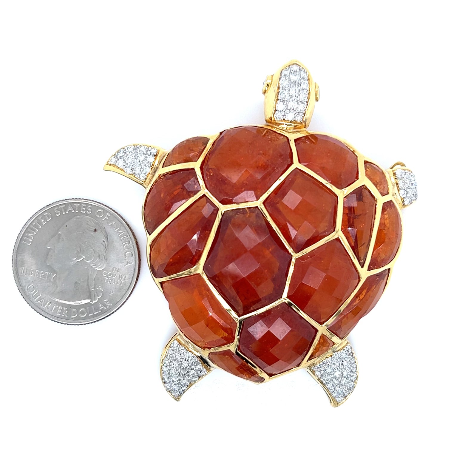 Estate Brooch/Pendant, 17 Tourmaline Rose Cut 70.00 cttw, 85 Round Diamond .75 cttw  H-I, SI1-SI2, 18K Yellow Gold 41.00g Measuring 2.38x2.70 Inches