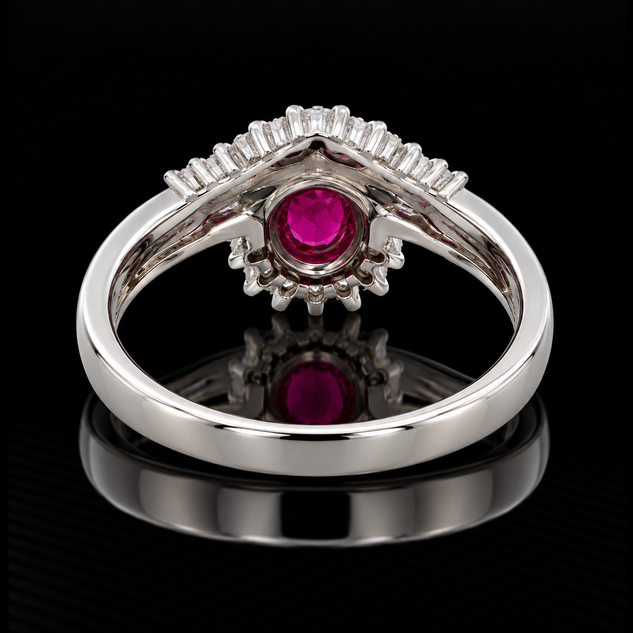 Estate Ring, Round Diamond 0.36 cttw  H-I SI1-SI1,1 Ruby Oval 0.30 ct  Platinum 4.16g. All Weights Estimated.