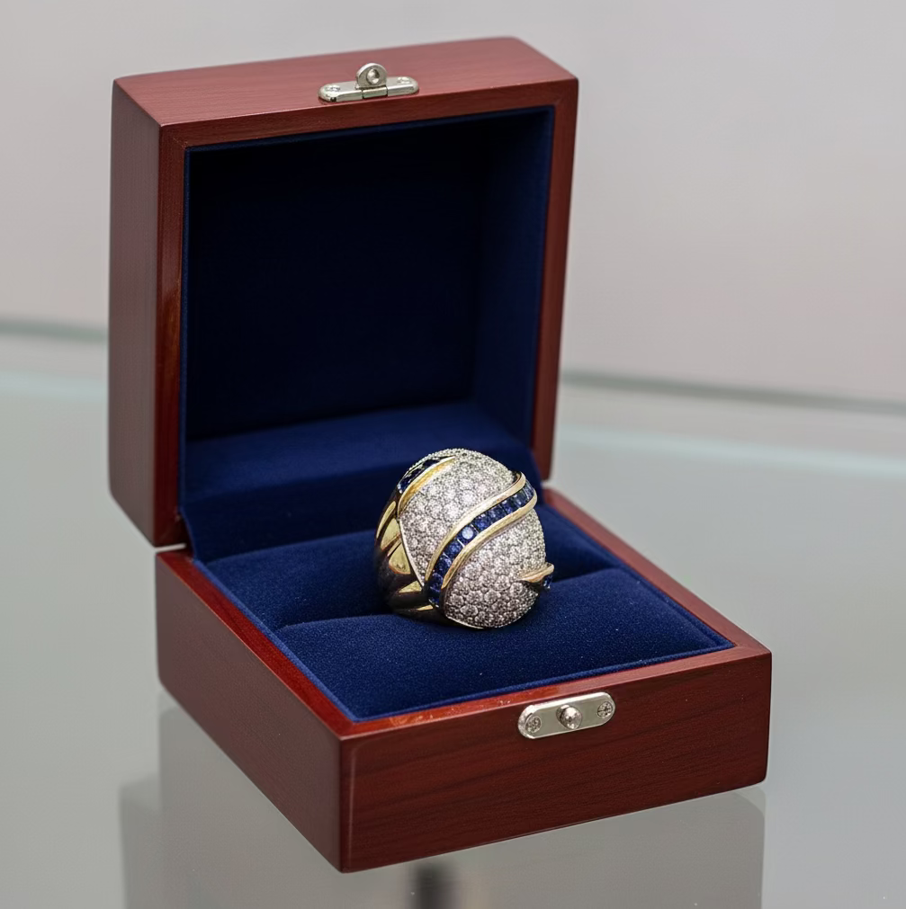 Estate Ring, Round Diamond 2.75ct, Round Sapphire 0.96 cttw, 14K White/Yellow Gold 11.30g