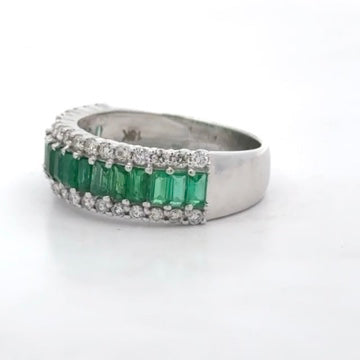 Estate Ring, 34 Round Brilliant Cut Diamond 0.60 cttw  G-H VS1-SI1,17 Emerald Emerald Cut 1.00 cttw  18K White Gold 5.25g. All Weights Estimated.