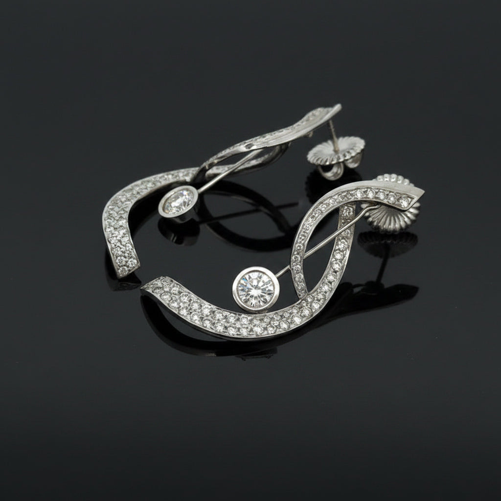 Estate Earrings, 2 Round Brilliant Cut Diamonds 1.18cttw H-I VS2-SI1, Round Brilliant Cut Diamonds 2.00cttw G-H VS2-SI1, 14K White Gold 7.62g. All Weights Estimated.