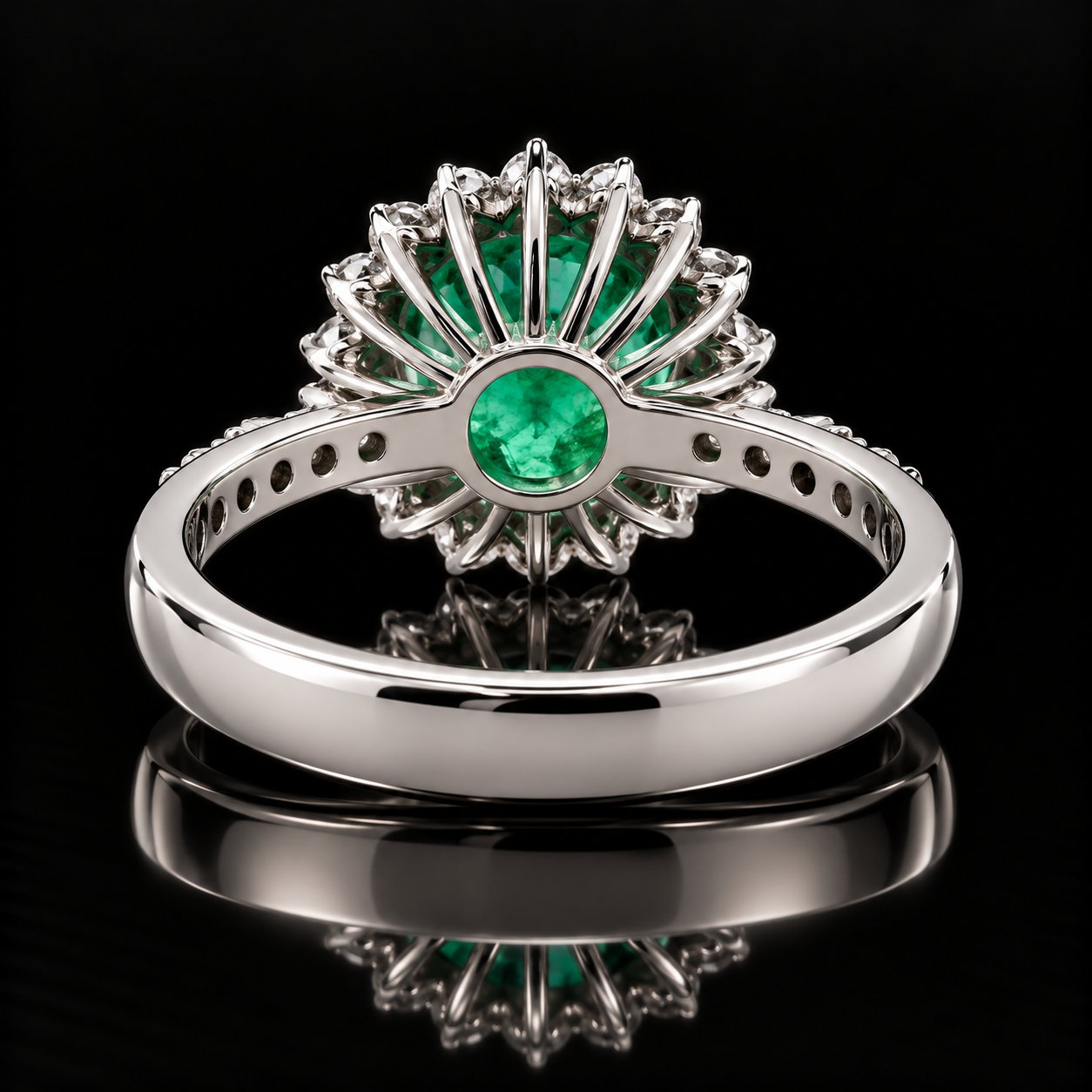 Estate Ring, Round Brilliant Cut Diamond 0.64 cttw , Emerald Oval 2.00 ct.  18K White Gold 4.54g. All Weights Estimated.