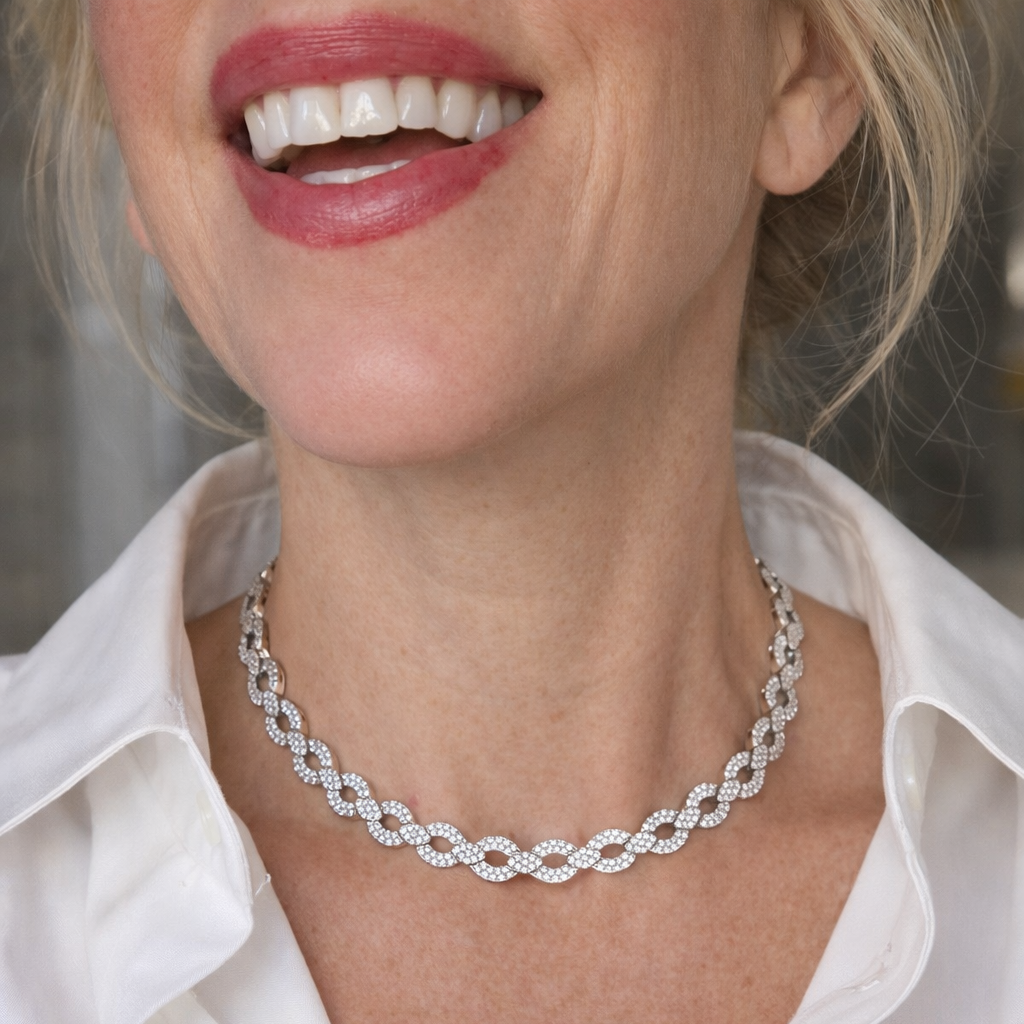 ADJ Necklace, Round Brilliant Cut Diamonds 12.00cttw G-H VS1-SI1, 18K White Gold 50.40g. All Weights Estimated.