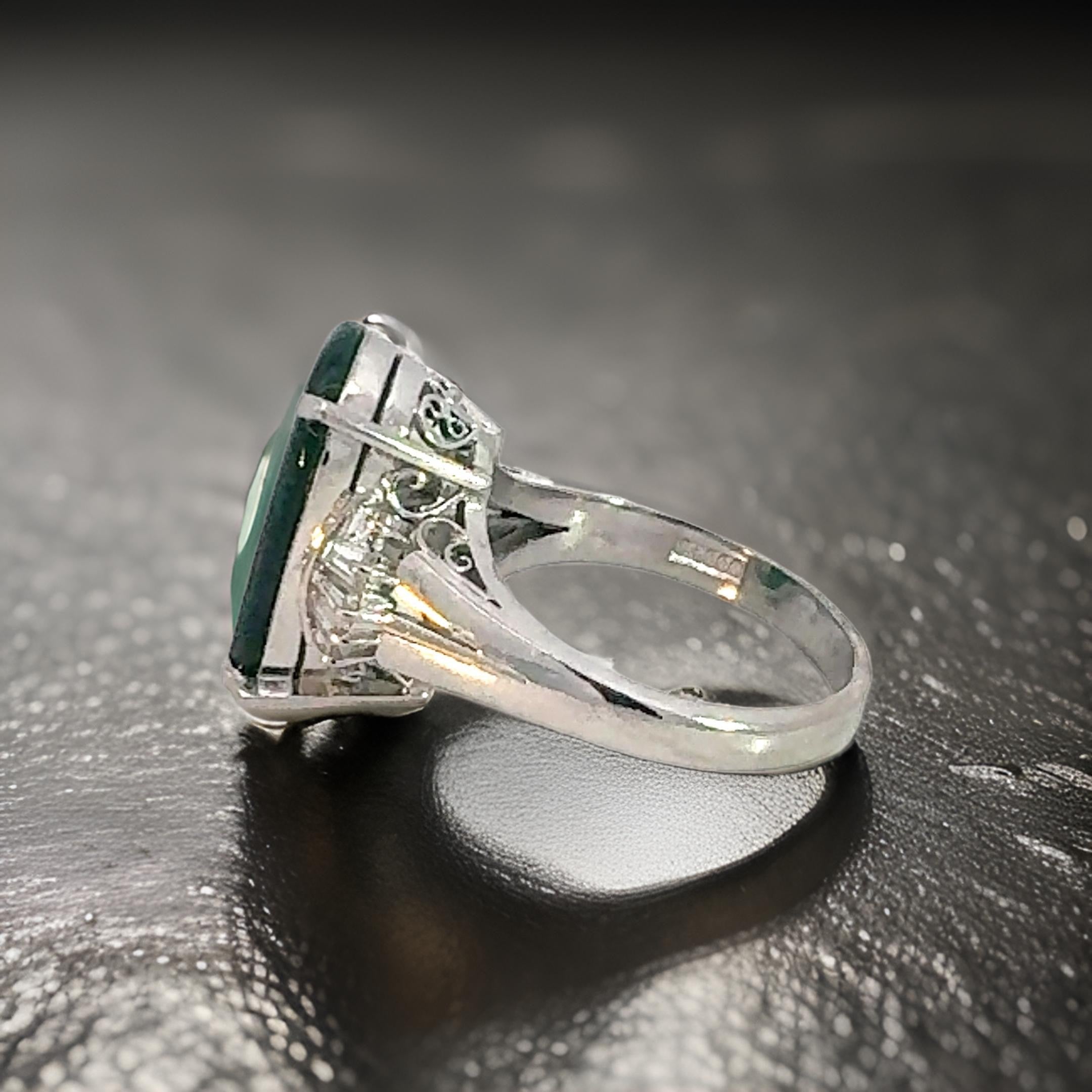 Estate Ring, Mixed Cut Diamond 0.43 ct  G-H VS1-VS2, Jade Cabochon 4.75 ct  Platinum 8.80g