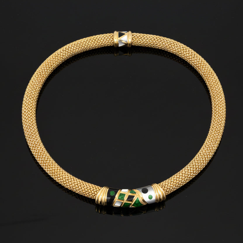 Asch Grossbardt Necklace, Onyx, Mother of Pearl, Malachite, 14K Yellow Gold 68.76g. All Weights Estimated.