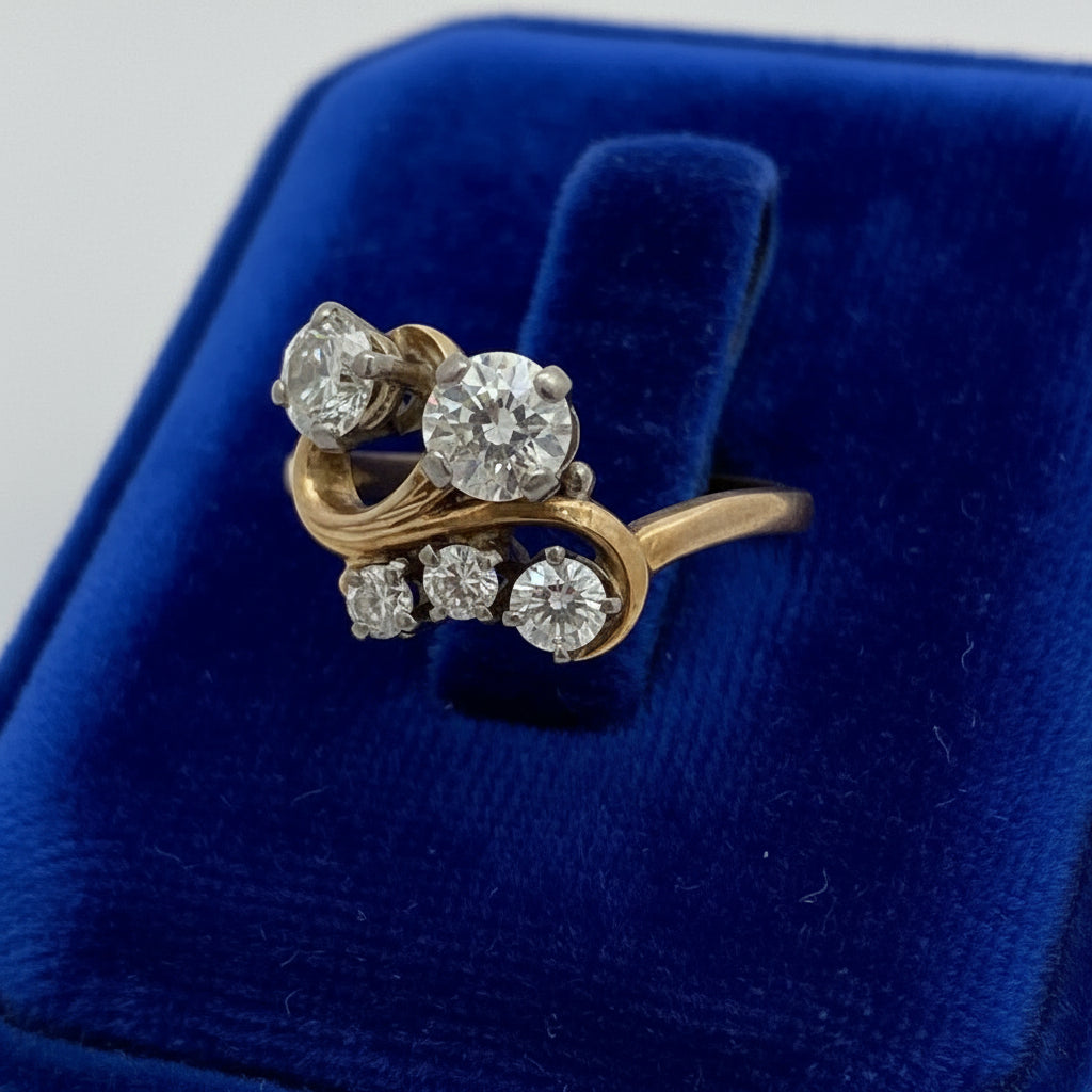 Jabel Ring, 5 Round Brilliant Cut Diamonds 1.25cttw  F-G VS1-SI1, 18K White/Yellow Gold 4.66g. All Weights Estimated.