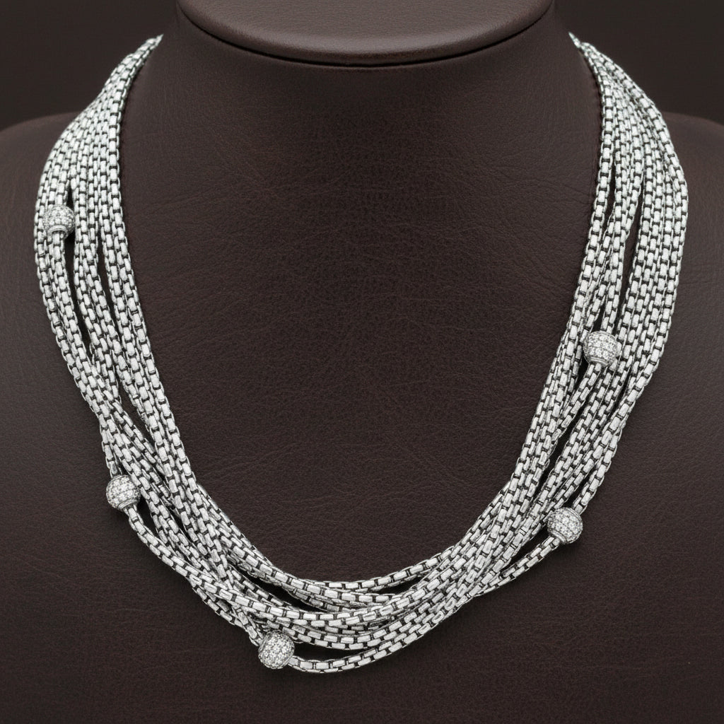 David Yurman  Necklace Round Brilliant Cut Diamond 1.75 ct  G-H VS2-SI1 18K/Silver Yellow Gold 57.00g