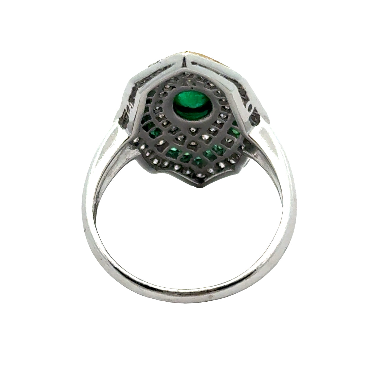 Vintage Ring RBC Diamond 0.75cttw  G/H Emerald  OVAL/PC 1.00cttw  18KT WG 6.10g ,All Weights Estimated