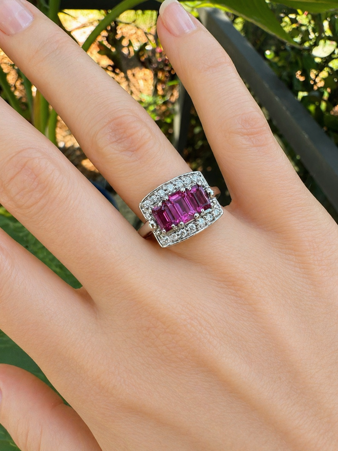 Designer Ring, 14 Round Brilliant Cut Diamond 0.30 cttw G-H VS1,3 Tourmaline Emerald Cut 1.50 cttw  14K White Gold 7.99g. All weights estimated.