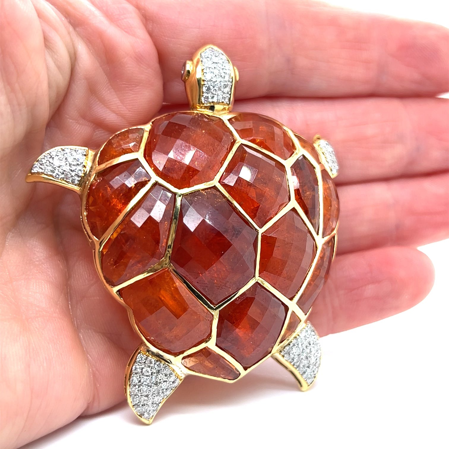 Estate Brooch/Pendant, 17 Tourmaline Rose Cut 70.00 cttw, 85 Round Diamond .75 cttw  H-I, SI1-SI2, 18K Yellow Gold 41.00g Measuring 2.38x2.70 Inches