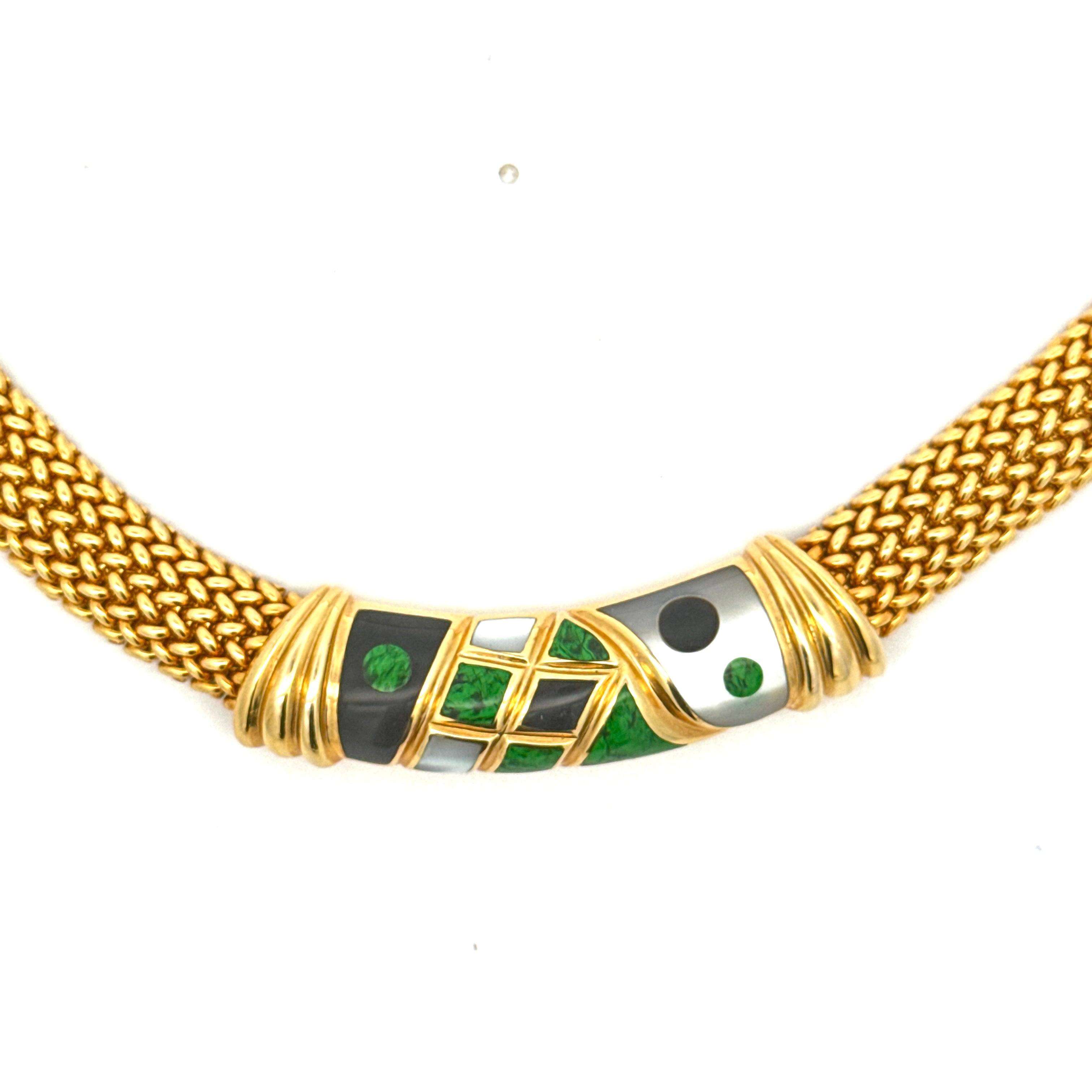 Asch Grossbardt Necklace, Onyx, Mother of Pearl, Malachite, 14K Yellow Gold 68.76g. All Weights Estimated.