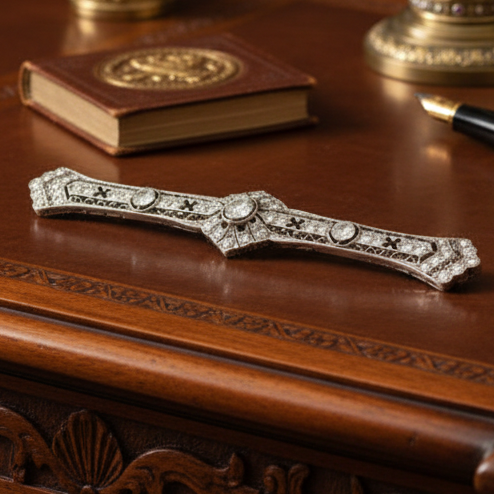 Estate Brooch/Pendant, Old European Cut Diamonds 1.50cttw G-H VS1-SI1, Platinum 10.04g. Weights Estimate.