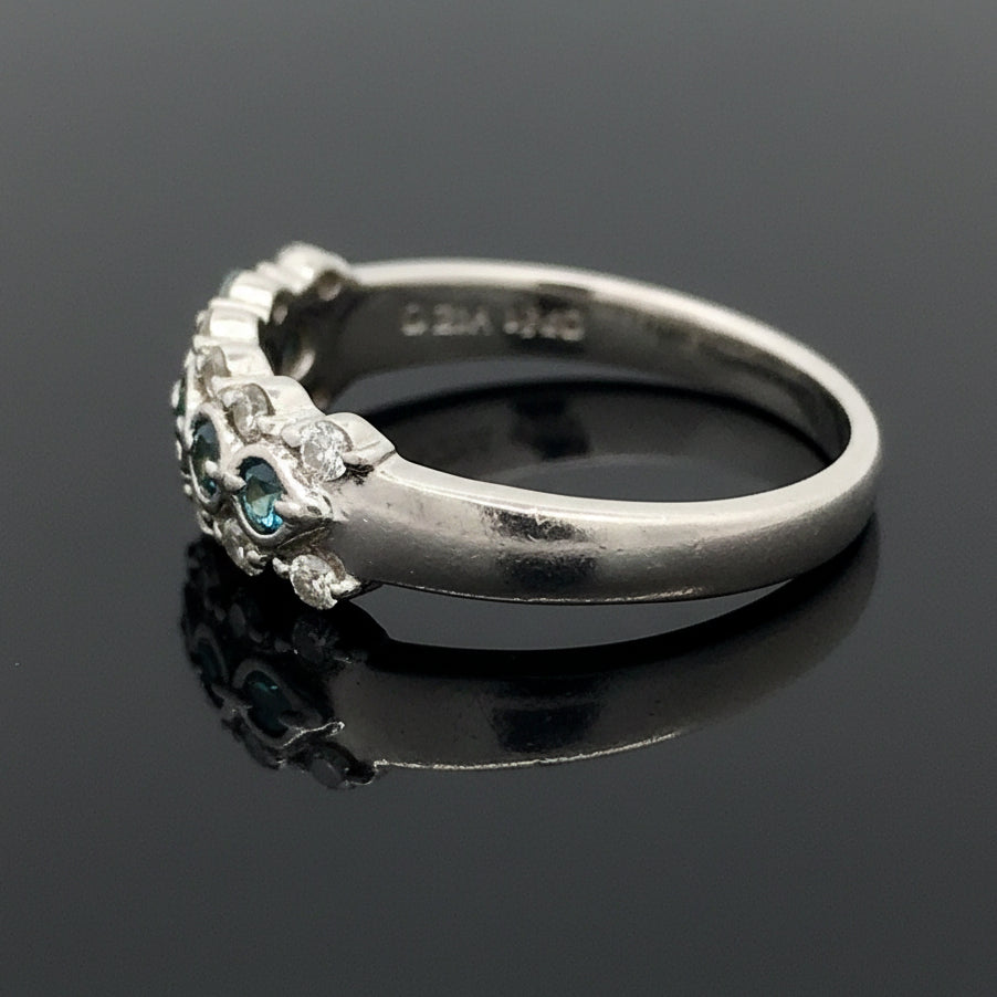 Estate Ring, 10 Round Brilliant Cut Diamond 0.26cttw G-H SI1-SI2, 5 Alexandrite Round 0.22cttw Blue-Purple Platinum 6.21g. All Weights Estimated.