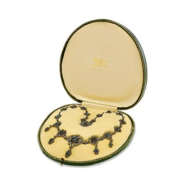 Harvey & Core Necklace, Rose Cut Diamond 2.00ct I-J I1, 40 Sapphires Cabochon 15.00cttw, 14K/Silver Yellow Gold 60.06g. All Weights Estimated.