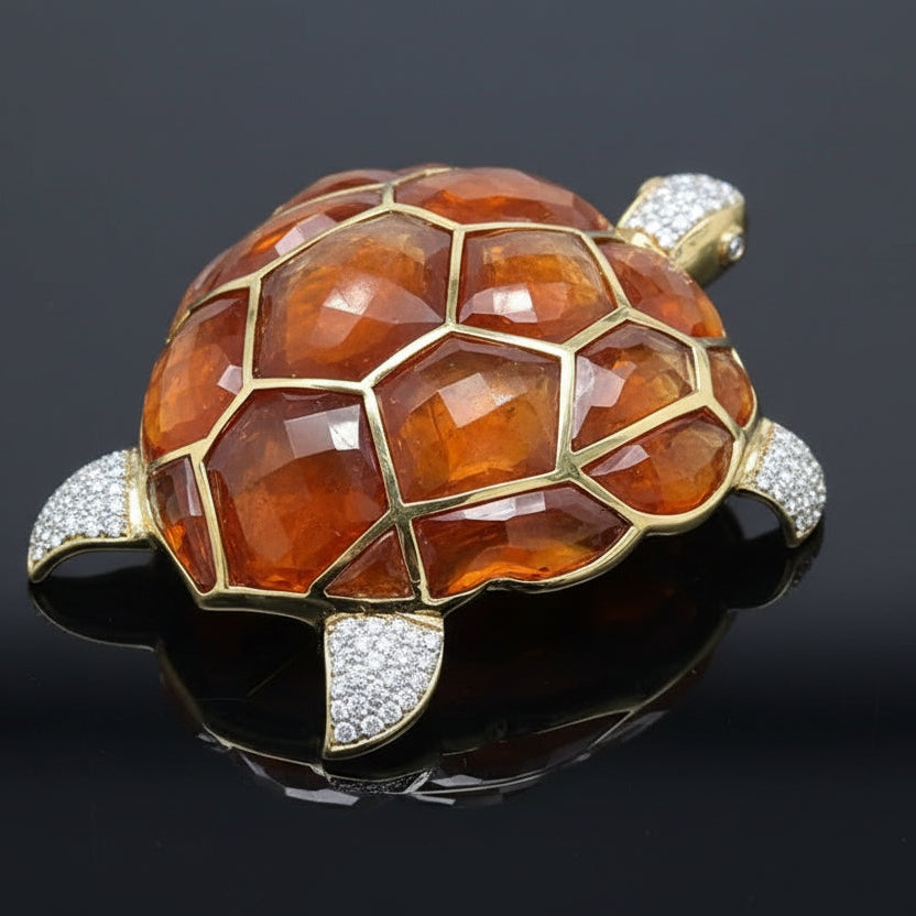 Estate Brooch/Pendant, 17 Tourmaline Rose Cut 70.00 cttw, 85 Round Diamond .75 cttw  H-I, SI1-SI2, 18K Yellow Gold 41.00g Measuring 2.38x2.70 Inches