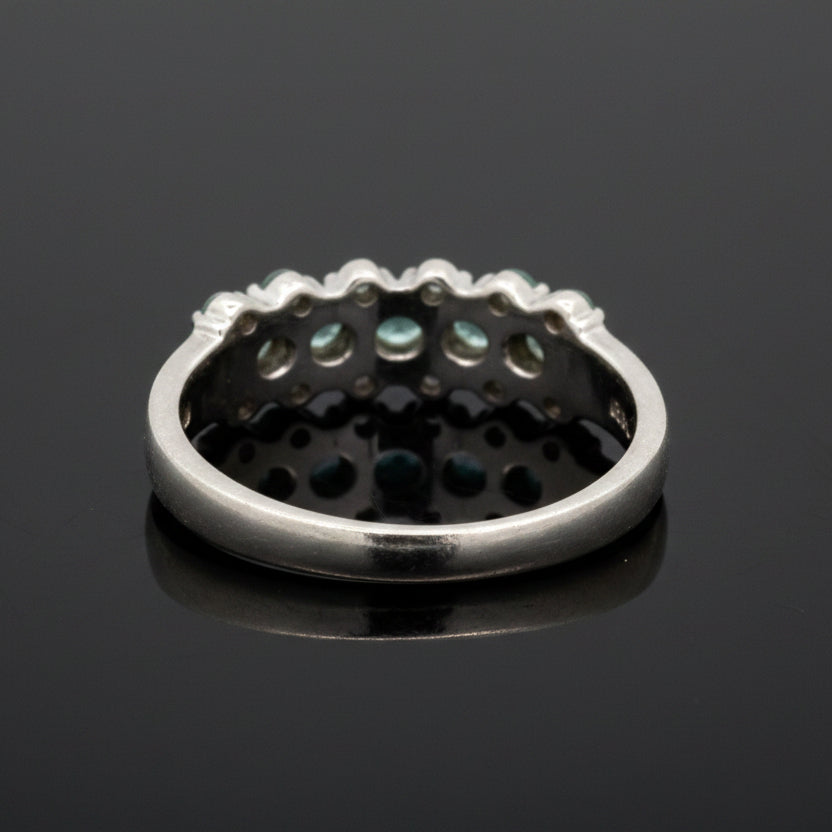 Estate Ring, 10 Round Brilliant Cut Diamond 0.26cttw G-H SI1-SI2, 5 Alexandrite Round 0.22cttw Blue-Purple Platinum 6.21g. All Weights Estimated.