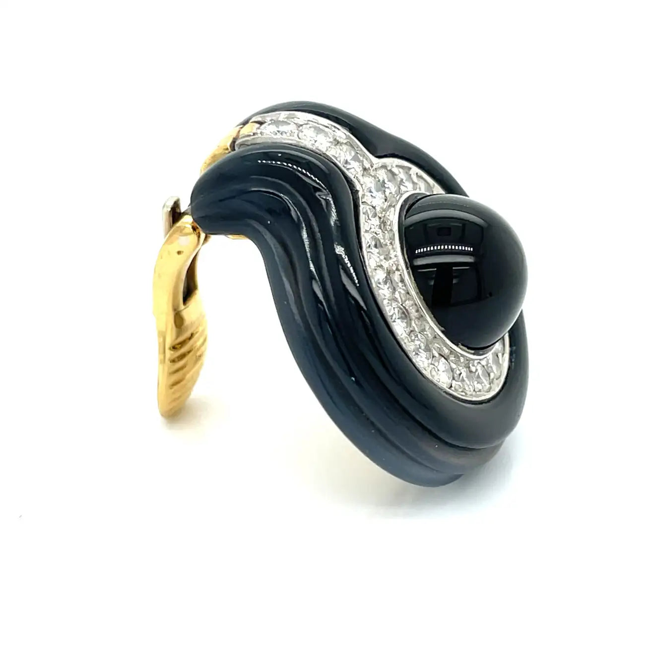 Estate Earrings, Round Diamond 3.00 cttw, Freeform Onyx, 18K Yellow Gold 33.41g