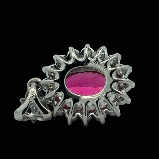 Estate Pendant, Round Brilliant Cut Diamond 0.50 cttw  G-H VS2-SI1,1 Rubellite Tourmaline Oval 3.23 ct  Pink to Red GIA #1232981055 Platinum 6.06g. All Weights Estimated.