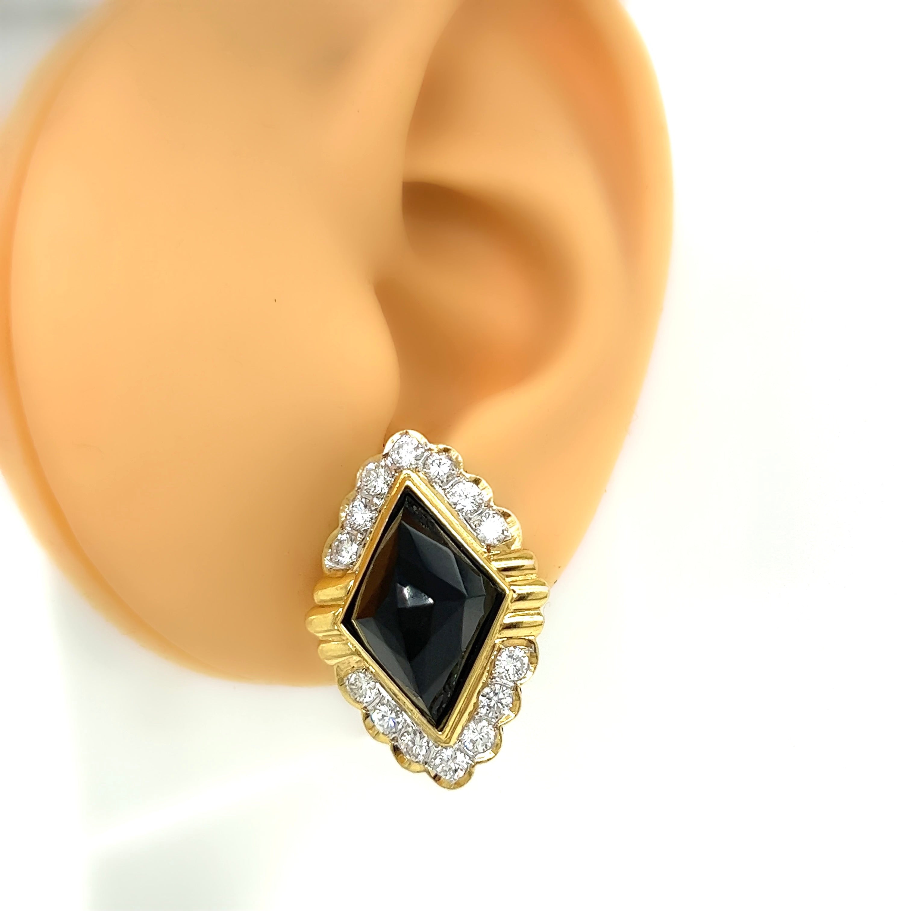 Custom Designer Earrings, 2 Sugar Loaf Cut Onyx 11.00 cttw, 28 Round Diamond 2.50 cttw  G-H VS2-SI1, 18K Yellow Gold 25.00g