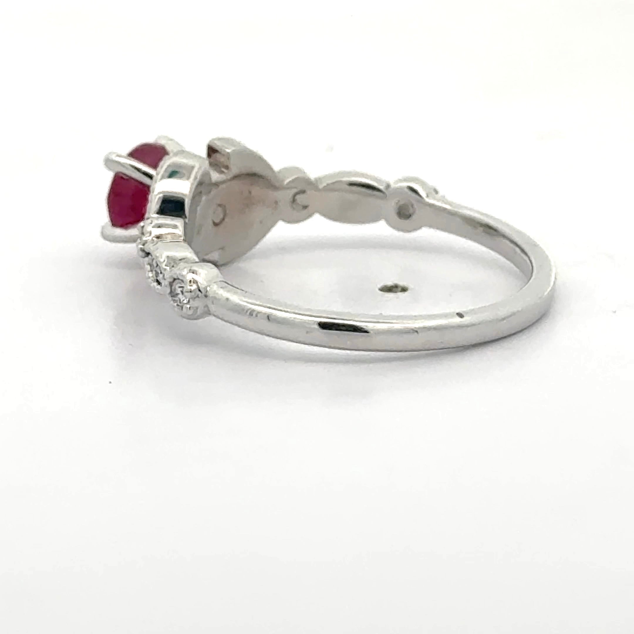 Estate Ring, 0.69ct Ruby and Diamond 14K White Gold . 