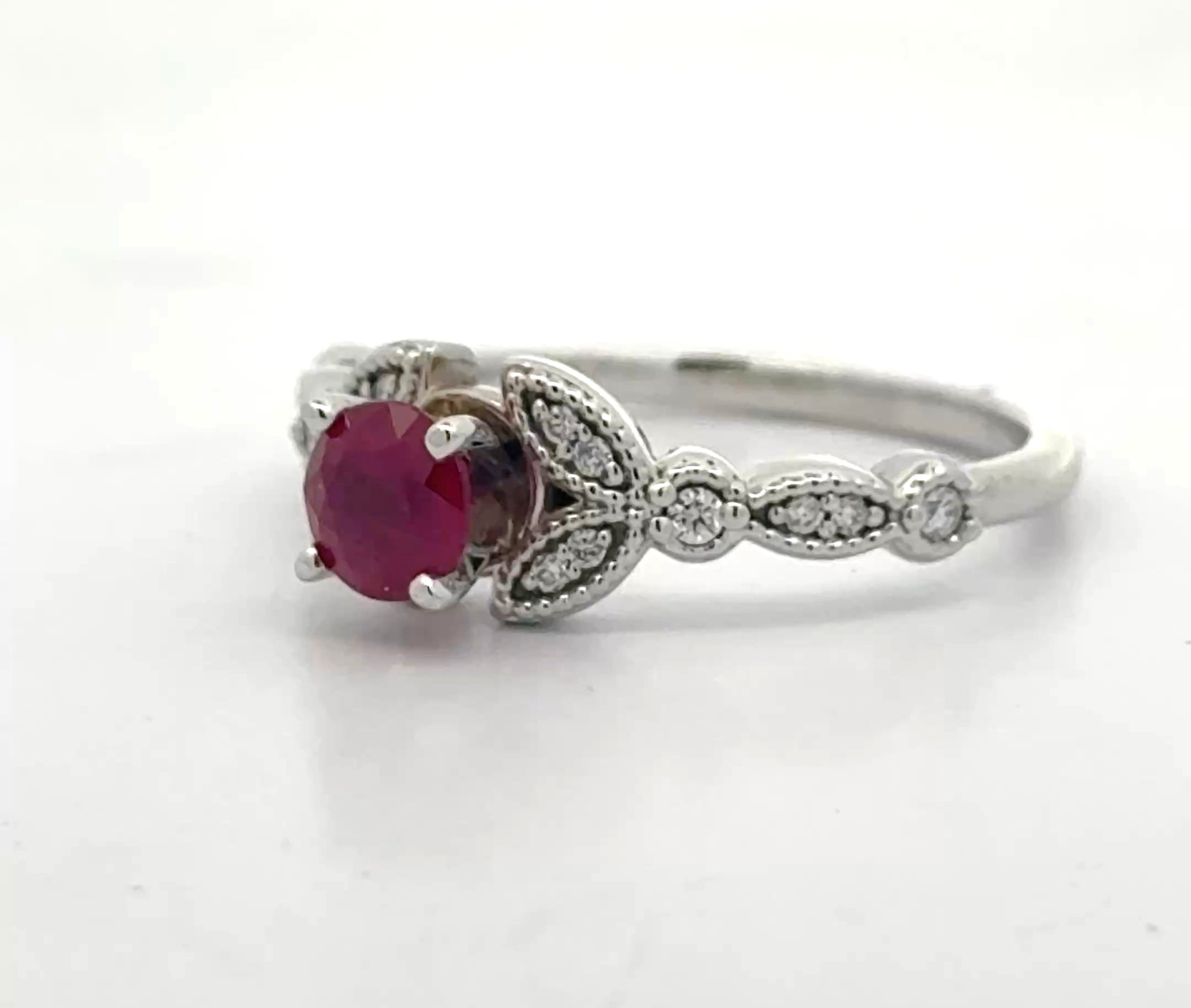 Estate Ring, 0.69ct Ruby and Diamond 14K White Gold . 
