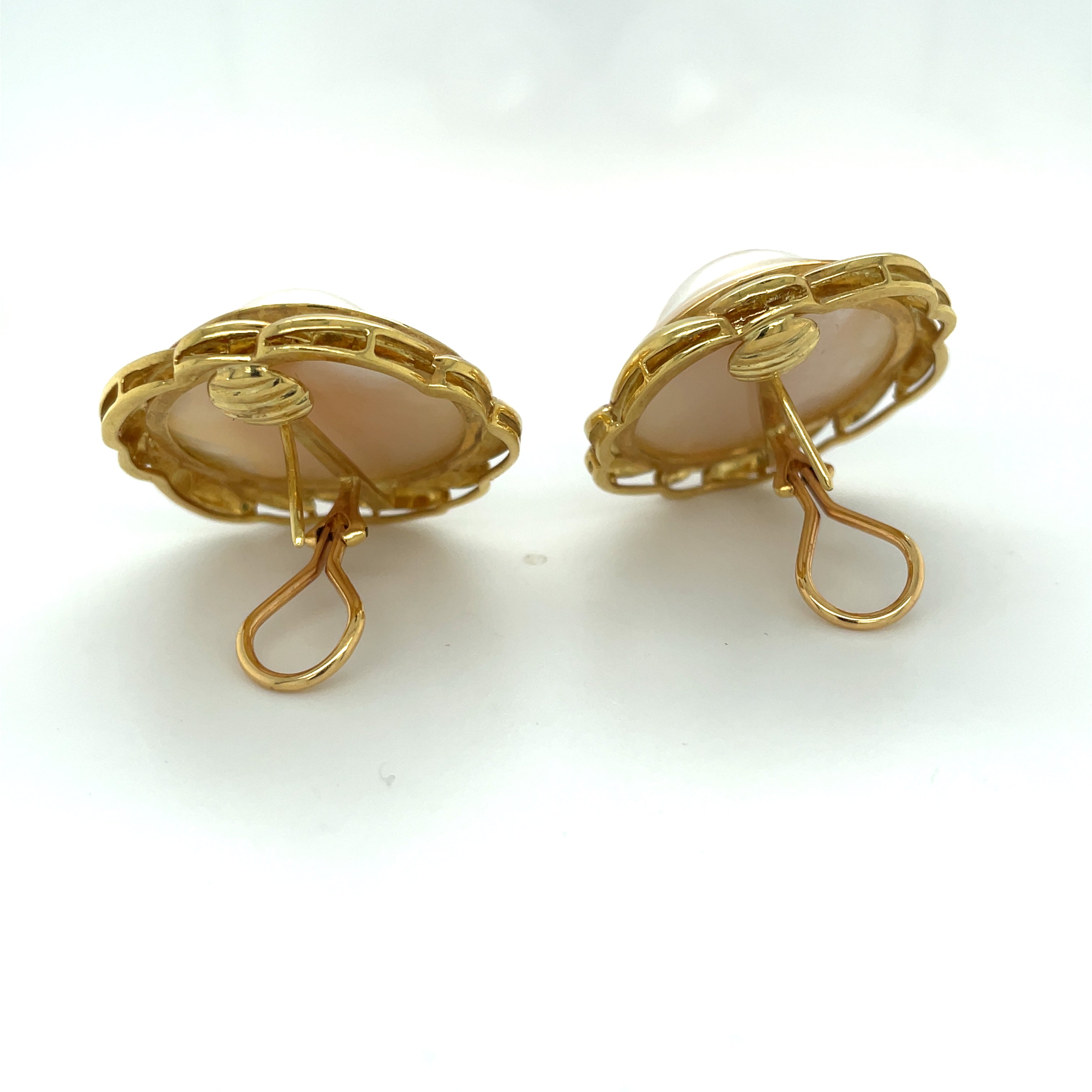 Estate Earrings, Freeform Pearl, 18K Yellow Gold 14.00g