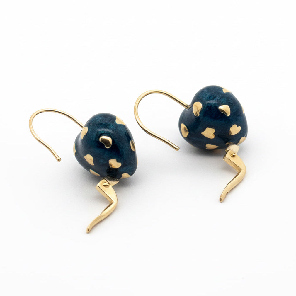 Italian-Valentini Earrings, Enamel Blue, 18K Yellow Gold 6.37g, All Weights Estimated.