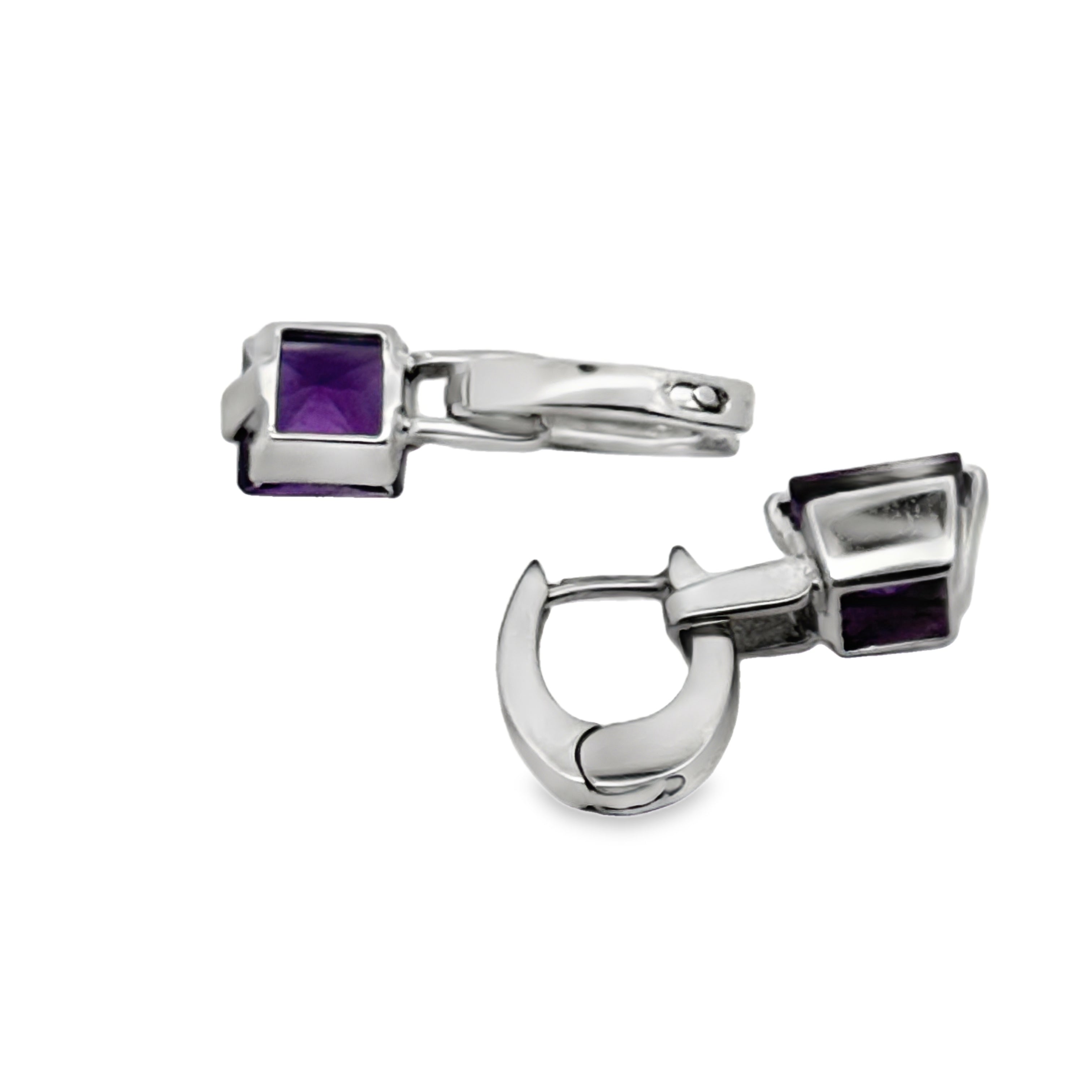 Italian Earrings, 2 Amethyst Princess Cut 3.80cttw, 18K White Gold 11.80g. All Weights Estimated.