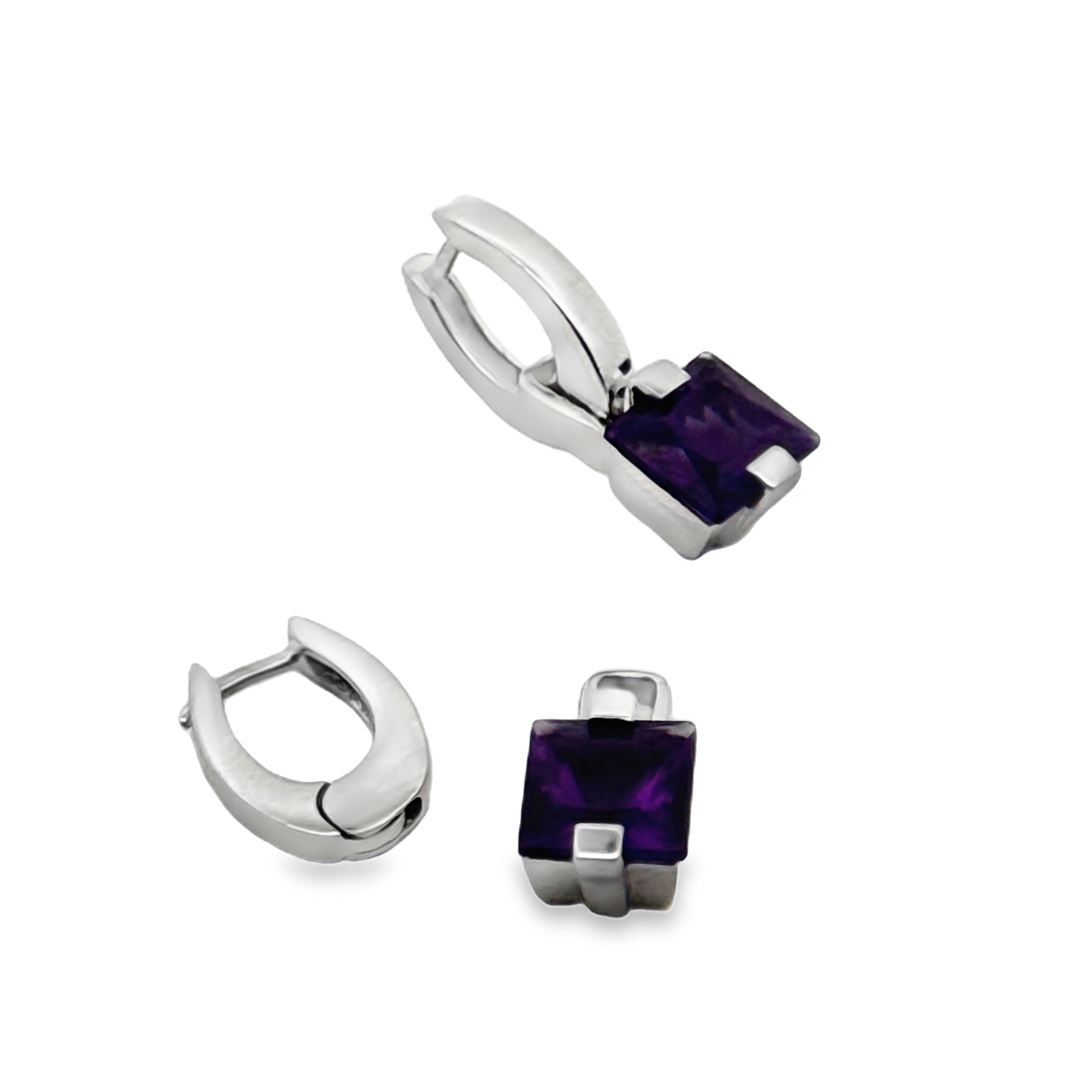Italian Earrings, 2 Amethyst Princess Cut 3.80cttw, 18K White Gold 11.80g. All Weights Estimated.