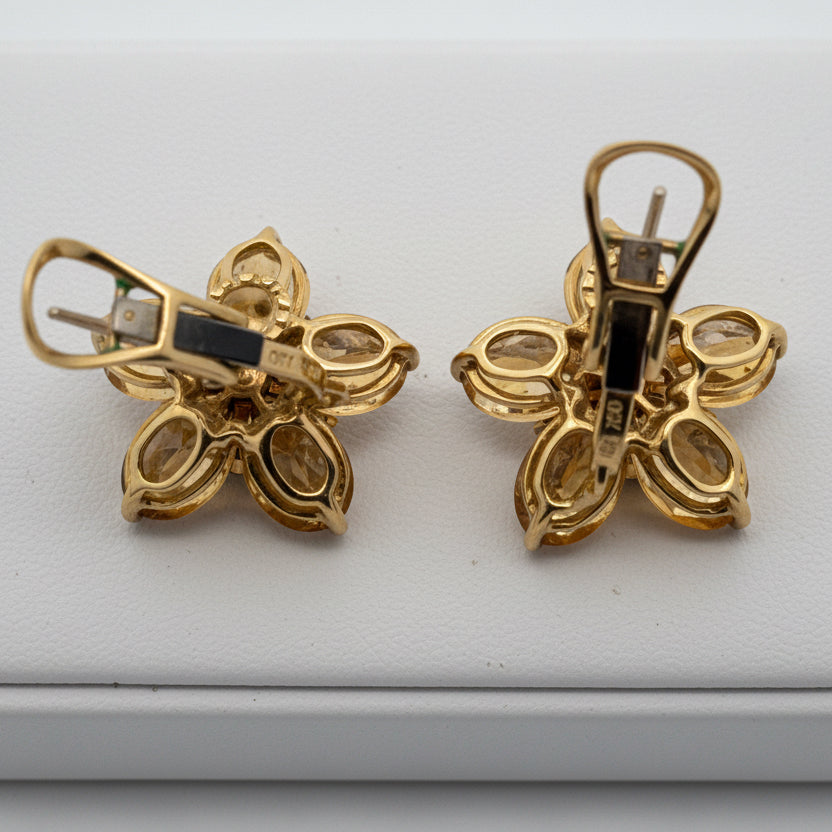 Italian Earrings, 10 Citrine Oval 9.30cttw, 18 Sapphires Round 0.54cttw, 18K Yellow Gold 11.80g. All Weights Estimated.