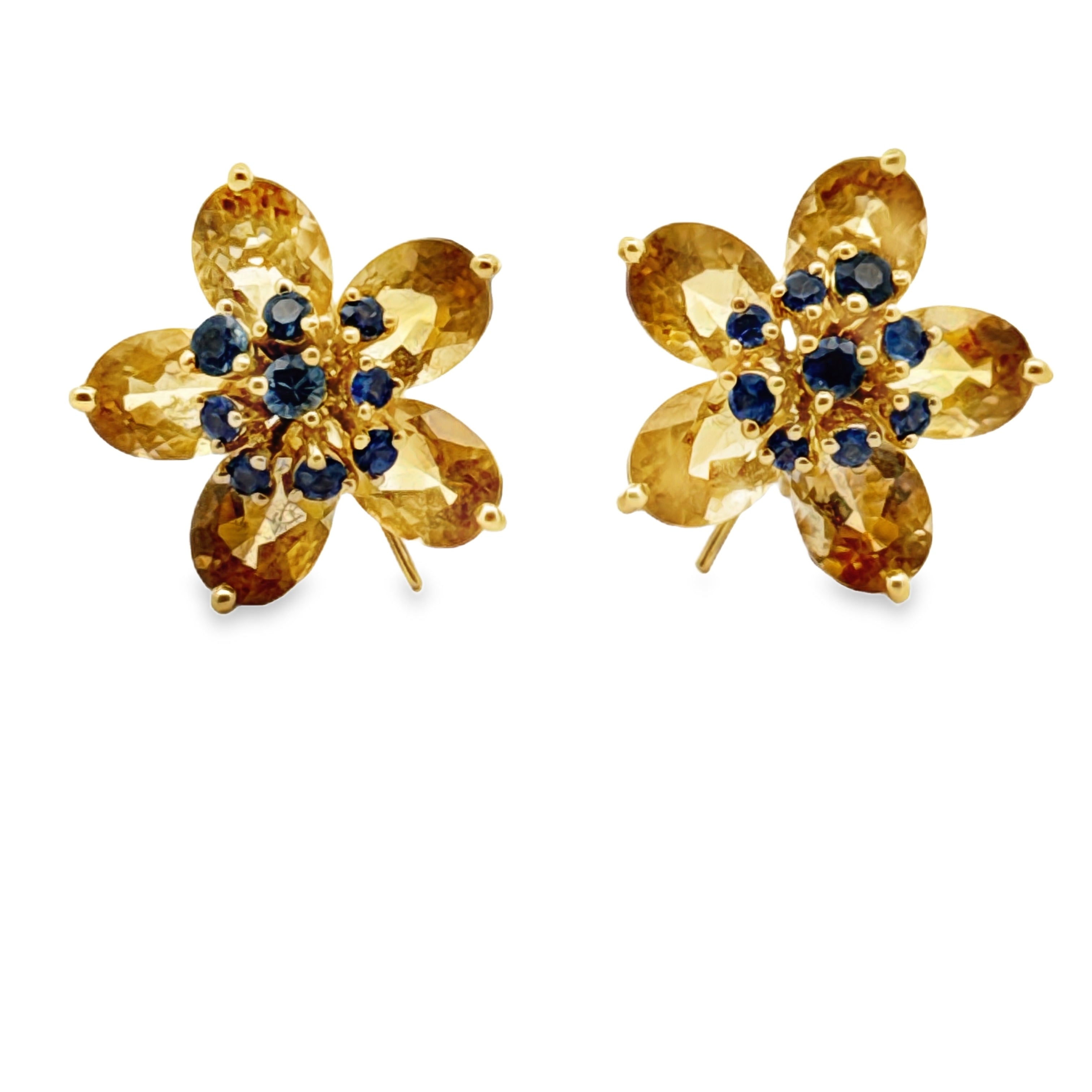 Italian Earrings, 10 Citrine Oval 9.30cttw, 18 Sapphires Round 0.54cttw, 18K Yellow Gold 11.80g. All Weights Estimated.