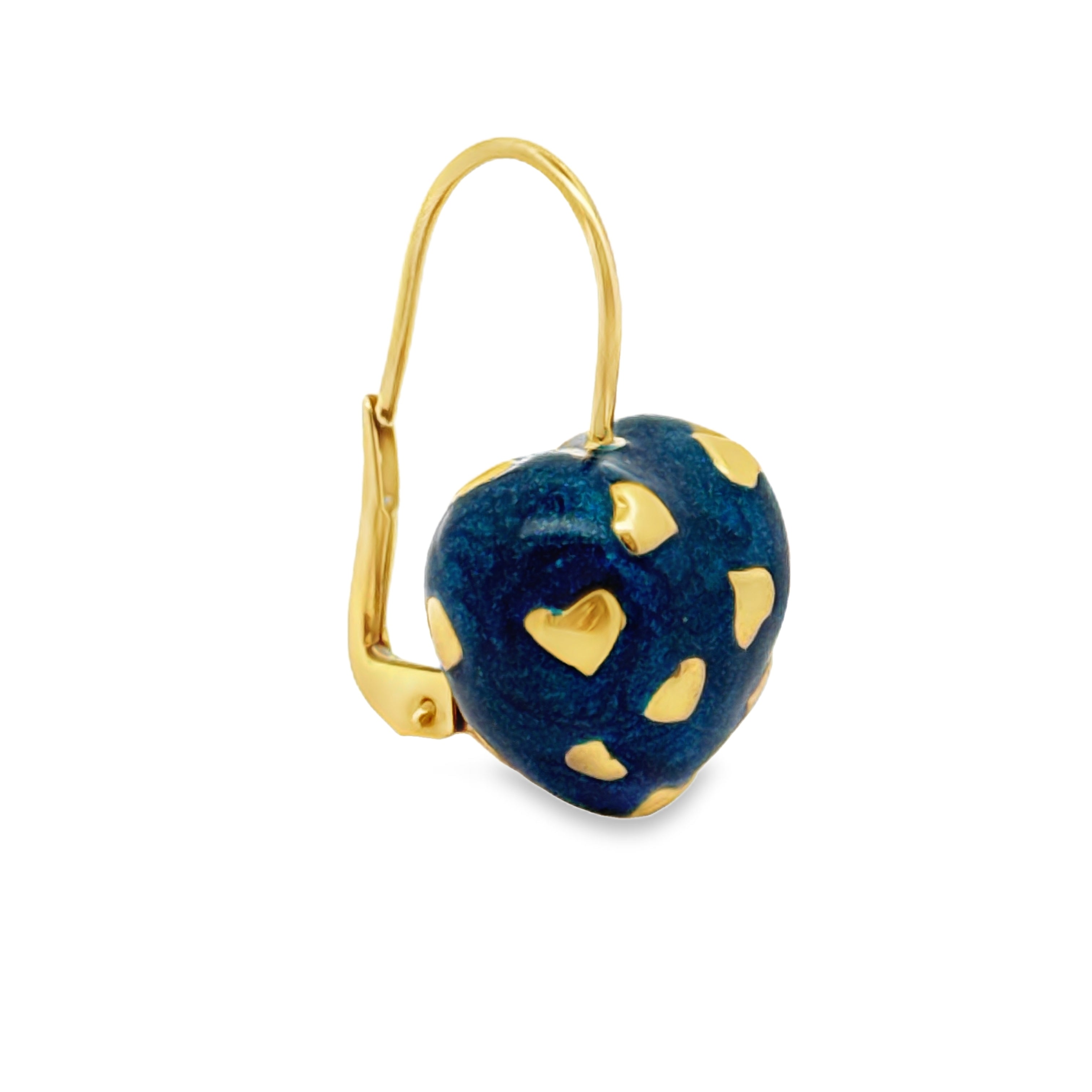 Italian-Valentini Earrings, Enamel Blue, 18K Yellow Gold 6.37g, All Weights Estimated.