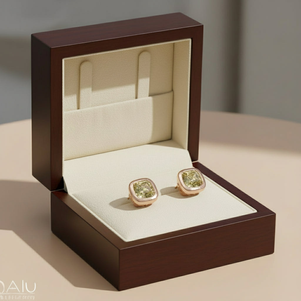 Maya Lianna Earrings, 1 Cushion Modified Diamond 1.50ct  GIA #6183574208 FBY VS1, 1 Cushion Modified Diamond 1.57ct GIA #2181572175 FBY VS2, 14K Rose Gold 2.50g (Original Cert)