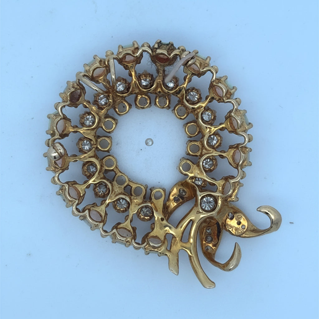 Estate Brooch/Pendant, 24 Round Brilliant Cut Diamonds 1.00cttw H-I SI1-SI2, 28 Mixed Cut Diamonds 2.50cttw, 14K Yellow Gold 13.60g. All Weights Estimated.