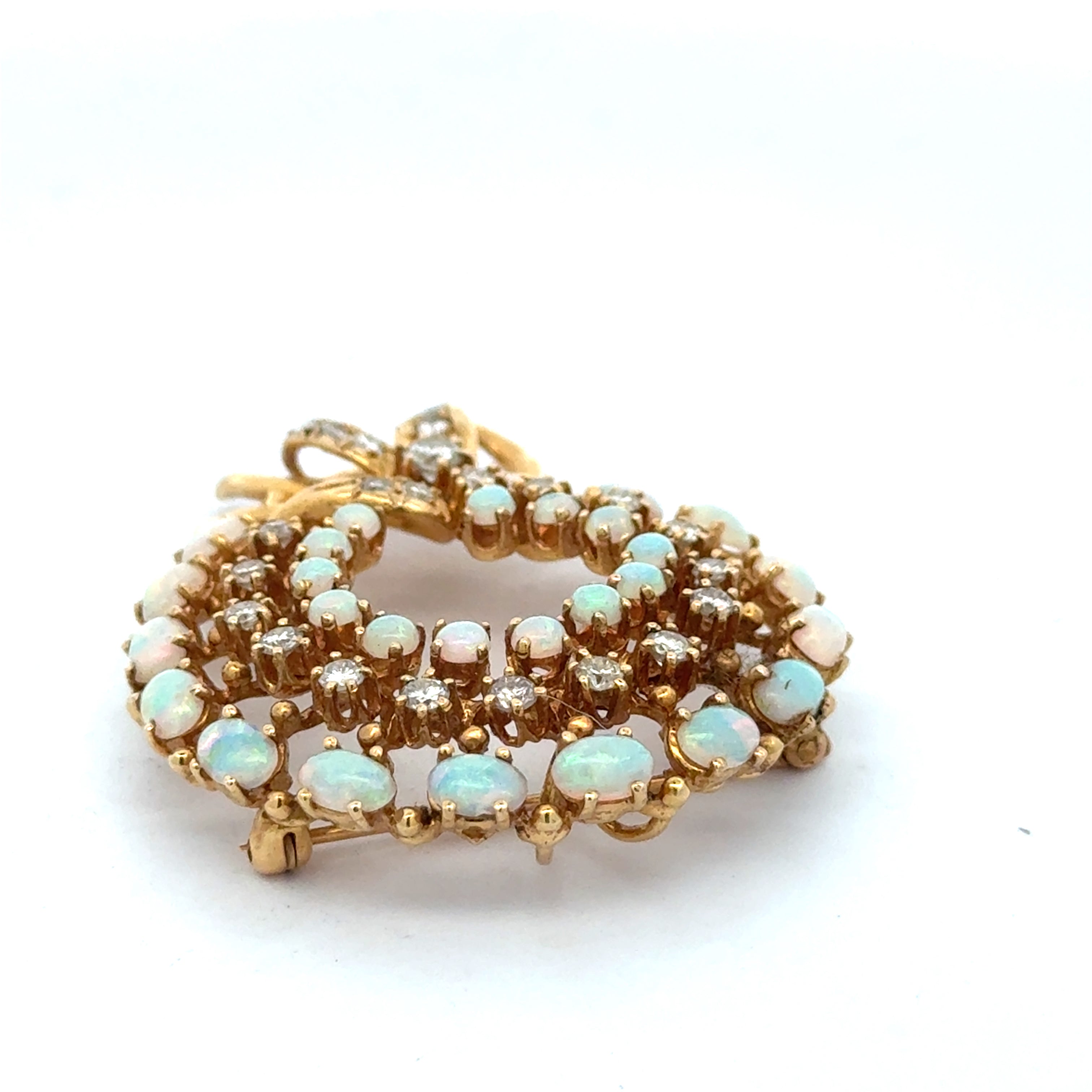 Estate Brooch/Pendant, 24 Round Brilliant Cut Diamonds 1.00cttw H-I SI1-SI2, 28 Mixed Cut Diamonds 2.50cttw, 14K Yellow Gold 13.60g. All Weights Estimated.