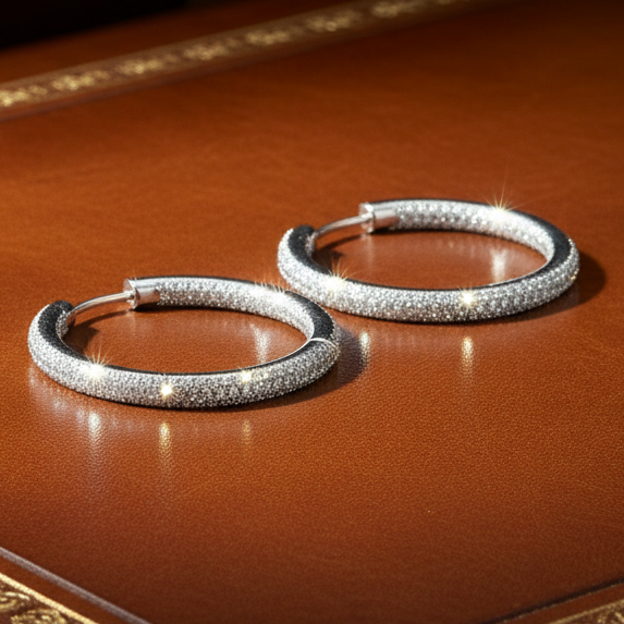 Arato Of Italy Pave Earrings, Round Diamond 3.20ct  G-H VS1-SI1, 18K White Gold 10.72g
