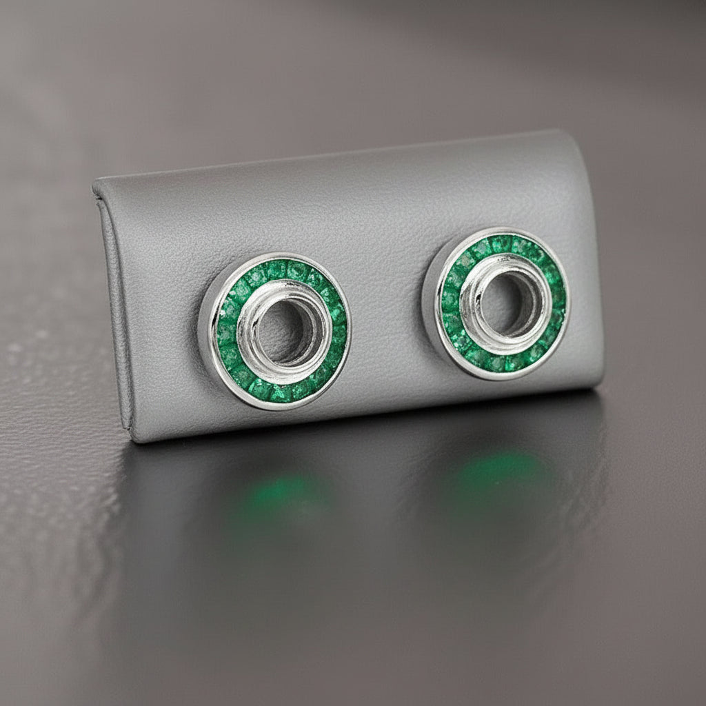 Semi Mount Earrings, 32 Emerald 1.41 cttw, 18K White Gold 4.05g
