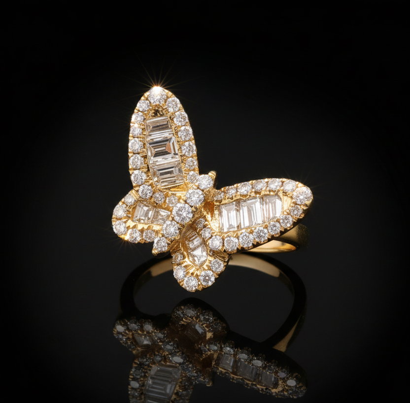 Fashionista Butterfly Ring, Mixed Diamond 1.33 cttw, 18K Yellow Gold 5.40g