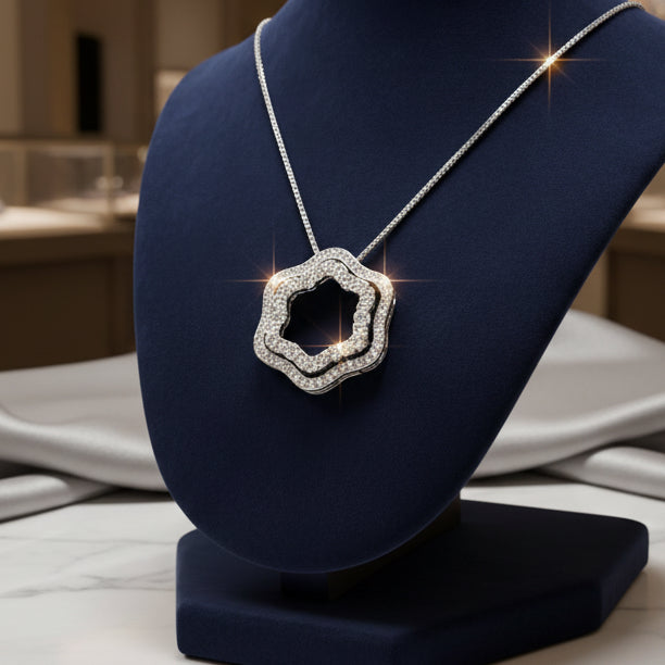 Damiani Pendant With Chain, Round Diamond 1.39 cttw, 18K White Gold 12.20g