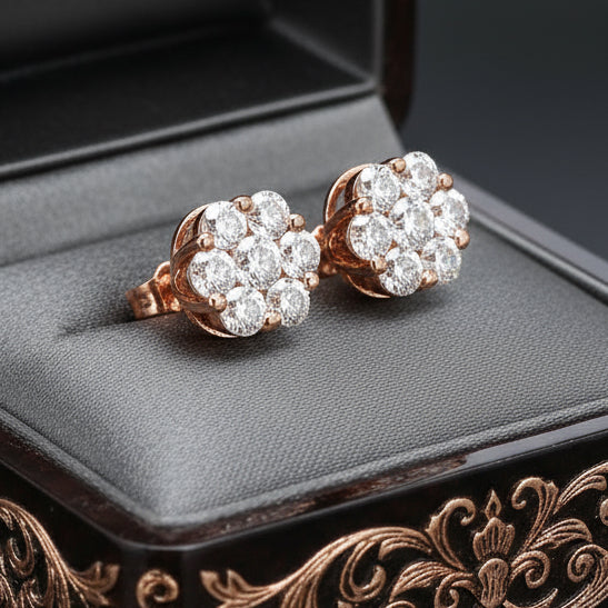 Maya Lianna Cluster Earrings, 14 Round Diamond 0.50 cttw, 14K Rose Gold 1.33g