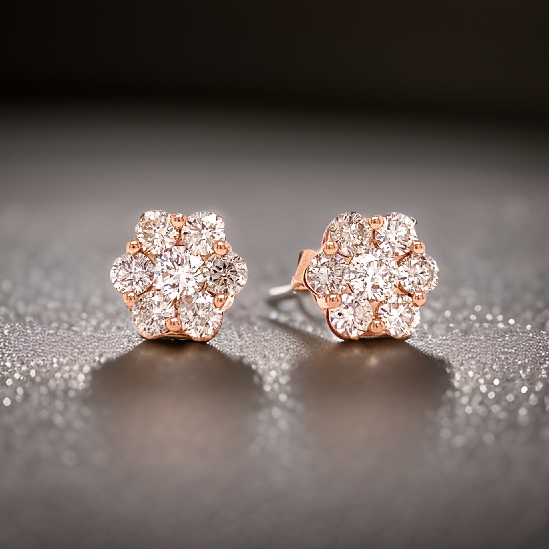 Maya Lianna Cluster Earrings, 14 Round Diamond 1.00 cttw, 14K Rose Gold 1.67g