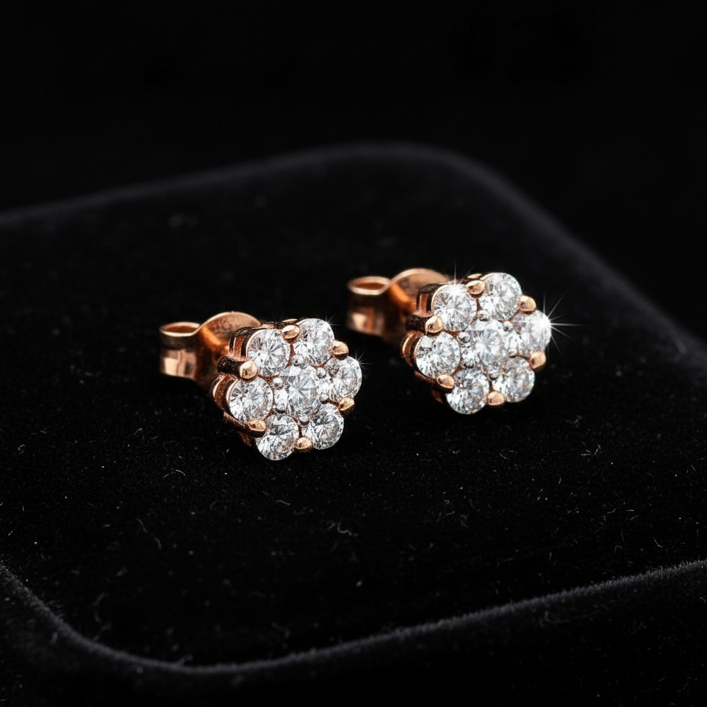 Maya Lianna Cluster Earrings, 14 Round Diamond 0.75 cttw, 14K Rose Gold