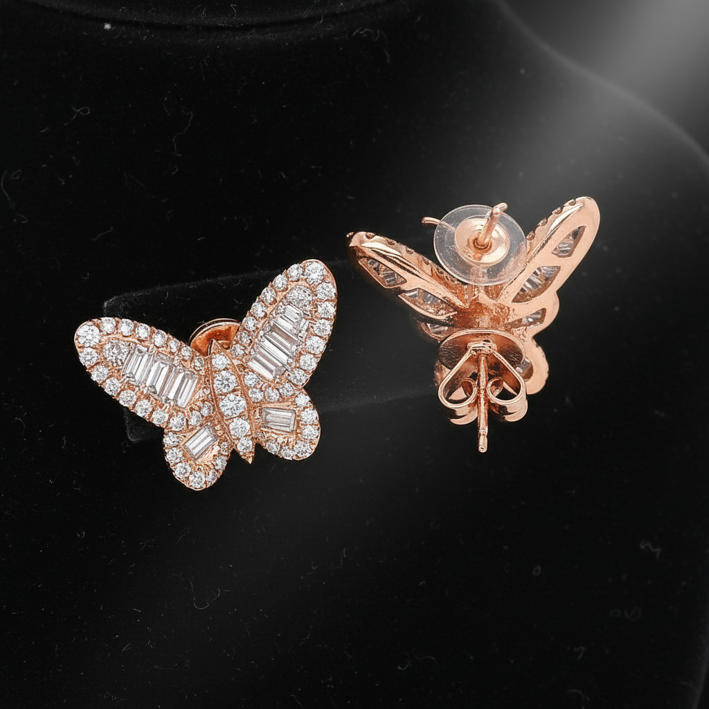 Fashionista Butterfly Earrings, Mixed Diamond 2.50 cttw, 18K Rose Gold 6.60g