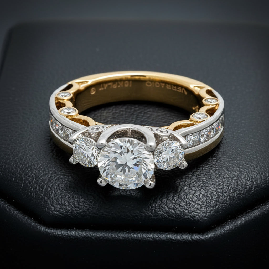 Verragio Semi Mount Ring, 1 Round Cubic Zirconia, Round Diamond 1.00 cttw, 18K Yellow Gold 6.60g
